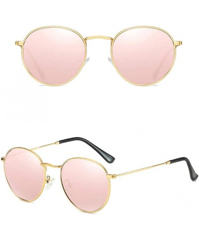 Round Retro Round Sunglasses Men Polarized UV400 Sun Glasses Male Driving Metal - Gold With Pink - CV18R3LME6K $12.99