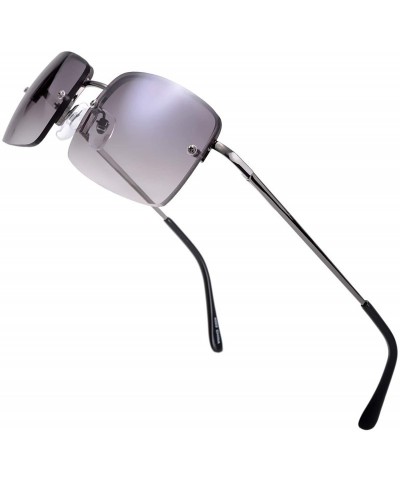 Semi-rimless Minimalist Small Rectangular Sunglasses Clear Eyewear Spring Hinge - Gift Box Package - CQ18Y54RLWG $31.13
