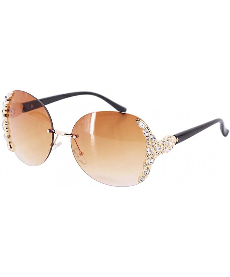 Square Sparkling Crystal Sunglasses UV Protection Rhinestone Sunglasses - Gold Frame Gradient Tawny Lens - CY199L24Y64 $28.34