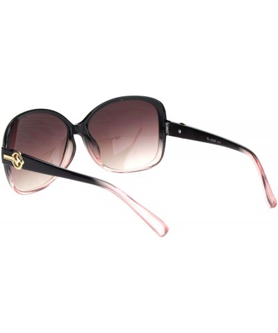 Rectangular Womens 90s Jewel Buckle Design Rectangular Butterfly Sunglasses - Black Pink Gradient Brown - CM18NWQRMXS $10.40