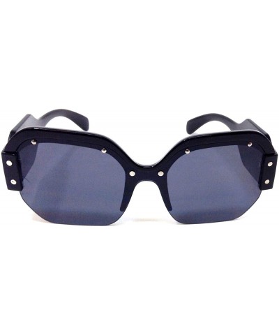 Rimless Womens Oversized Half Rim Square Shield Sunglasses - Black Frame - C718WHN7E9T $12.20