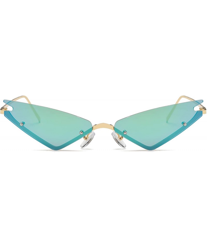 Rimless Small Cateye Sunglasses Futuristic Rimless Mirrored Lens - Green Mirror Lens - CX199MA6LE7 $16.61