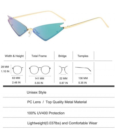 Rimless Small Cateye Sunglasses Futuristic Rimless Mirrored Lens - Green Mirror Lens - CX199MA6LE7 $16.61