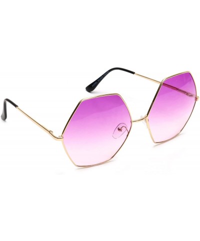Oversized Oversized Women's Sunglasses Hexagon Geometric Gold Metal Frame - Purple - CV18EWANLXT $9.88