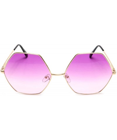 Oversized Oversized Women's Sunglasses Hexagon Geometric Gold Metal Frame - Purple - CV18EWANLXT $9.88