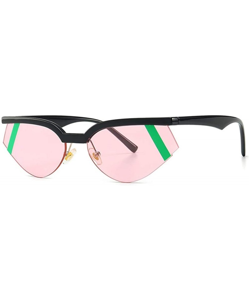 Oval 2019 Fashion Half Frame Sunglasses for Women New Brand Design Sun Glasses UV400 with Box - Black&pink - CL18TYHYRSW $9.97