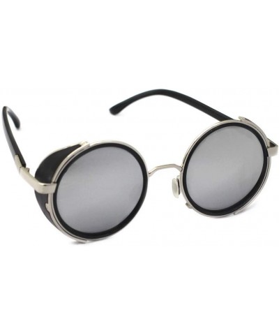 Goggle Mirror lens Round Glasses Cyber Goggles Steampunk UV400 Sunglasses(light silver mirror) - Color 6 - CK11ZDK5SQ5 $22.47