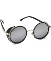 Goggle Mirror lens Round Glasses Cyber Goggles Steampunk UV400 Sunglasses(light silver mirror) - Color 6 - CK11ZDK5SQ5 $10.05