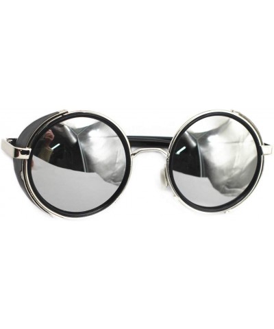 Goggle Mirror lens Round Glasses Cyber Goggles Steampunk UV400 Sunglasses(light silver mirror) - Color 6 - CK11ZDK5SQ5 $10.05