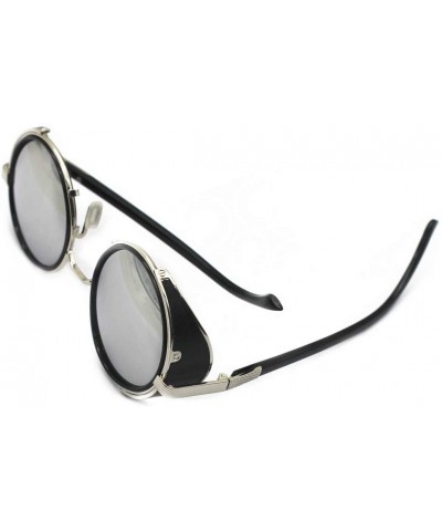 Goggle Mirror lens Round Glasses Cyber Goggles Steampunk UV400 Sunglasses(light silver mirror) - Color 6 - CK11ZDK5SQ5 $10.05