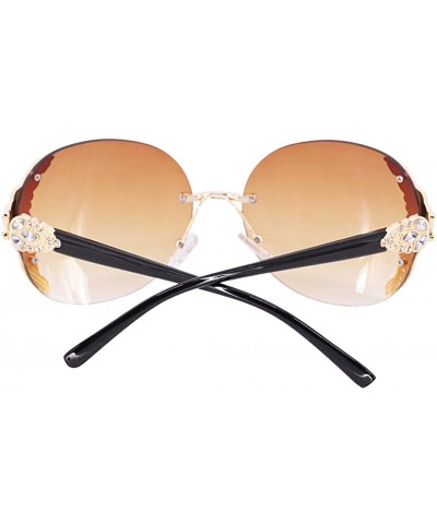 Square Sparkling Crystal Sunglasses UV Protection Rhinestone Sunglasses - Gold Frame Gradient Tawny Lens - CY199L24Y64 $28.34