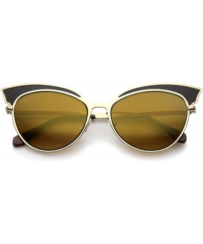 Cat Eye Womens Two-Tone Oversized Metal Mirrored Cat Eye Sunglasses 57mm - Black-gold / Brown Mirror - C412J18F6ST $20.07
