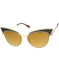 Cat Eye Womens Two-Tone Oversized Metal Mirrored Cat Eye Sunglasses 57mm - Black-gold / Brown Mirror - C412J18F6ST $11.39