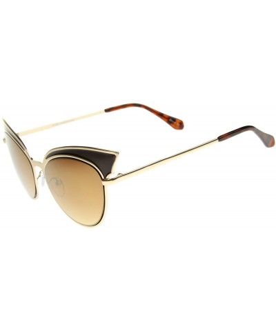 Cat Eye Womens Two-Tone Oversized Metal Mirrored Cat Eye Sunglasses 57mm - Black-gold / Brown Mirror - C412J18F6ST $11.39