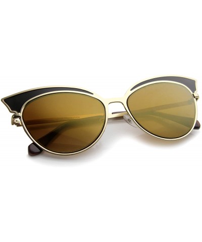 Cat Eye Womens Two-Tone Oversized Metal Mirrored Cat Eye Sunglasses 57mm - Black-gold / Brown Mirror - C412J18F6ST $11.39