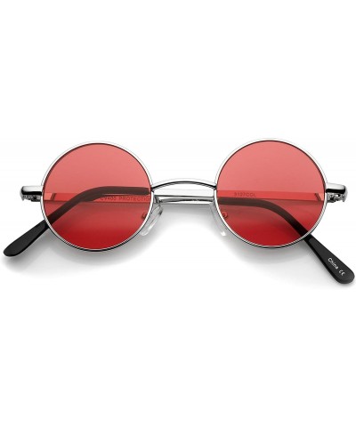 Round Small Retro Lennon Inspired Style Neutral-Colored Lens Round Metal Sunglasses 41mm - Silver / Red - C812N1O370K $12.89