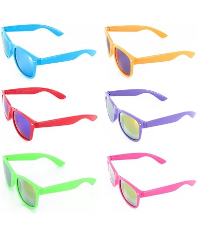Square Neon Retro Sunglasses Color Mirror Lens for Men Women - Pack of 6 - CJ12NSILA8W $33.52