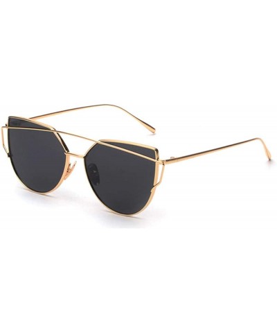 Cat Eye Sunglasses And Eyewear Fashion Twin-Beams Classic Women Metal Frame Mirror Sunglasses Cat Eye Glasses - Gold - CB18NS...
