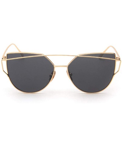 Cat Eye Sunglasses And Eyewear Fashion Twin-Beams Classic Women Metal Frame Mirror Sunglasses Cat Eye Glasses - Gold - CB18NS...