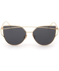 Cat Eye Sunglasses And Eyewear Fashion Twin-Beams Classic Women Metal Frame Mirror Sunglasses Cat Eye Glasses - Gold - CB18NS...