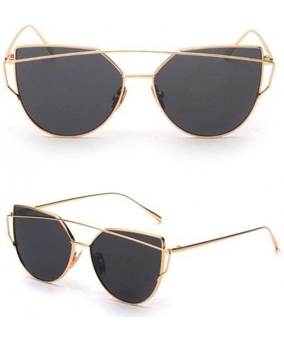 Cat Eye Sunglasses And Eyewear Fashion Twin-Beams Classic Women Metal Frame Mirror Sunglasses Cat Eye Glasses - Gold - CB18NS...