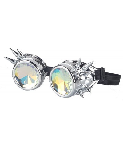 Goggle Retro Victorian Steampunk Goggles Rainbow Prism Kaleidoscope Glasses - Silver(spike) - CG18SNZ0DDR $24.75