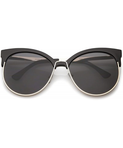 Cat Eye Oversize Horn Rimmed Round Flat Lens Half Frame Cat Eye Sunglasses 61mm - Black Gold / Smoke - CT184RAQI7S $12.26