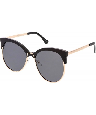 Cat Eye Oversize Horn Rimmed Round Flat Lens Half Frame Cat Eye Sunglasses 61mm - Black Gold / Smoke - CT184RAQI7S $12.26