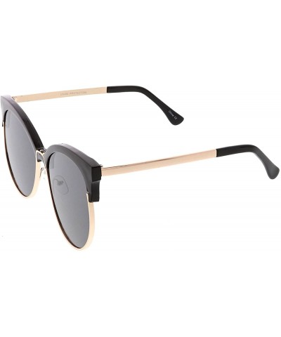 Cat Eye Oversize Horn Rimmed Round Flat Lens Half Frame Cat Eye Sunglasses 61mm - Black Gold / Smoke - CT184RAQI7S $12.26