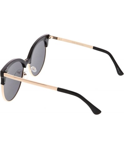 Cat Eye Oversize Horn Rimmed Round Flat Lens Half Frame Cat Eye Sunglasses 61mm - Black Gold / Smoke - CT184RAQI7S $12.26