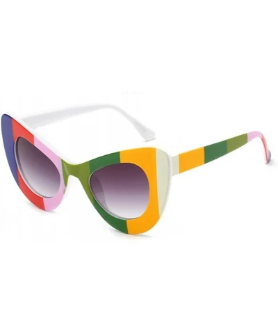 Cat Eye Womens Cat Eye Retro Eyewear Oversized Bold Rim Round Cateye Sunglasses - Rainbow Gradient Gray - C618E0HX7UM $35.65