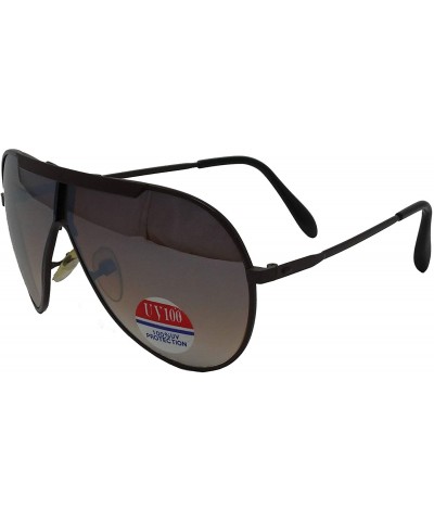 Square Vintage Aviator Style Men's and Women's Metal Frame Sunglasses- 70's and 80's Era - Brown - CM18YG9RG7K $29.59