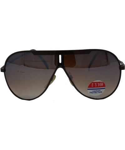 Square Vintage Aviator Style Men's and Women's Metal Frame Sunglasses- 70's and 80's Era - Brown - CM18YG9RG7K $30.80