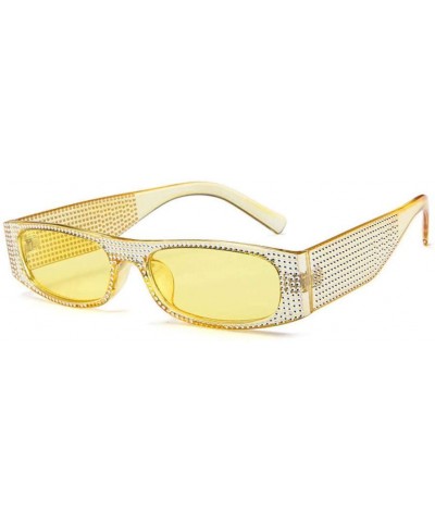 Square Rhinestone Sun Glasses Transparent Frame Women Square Sunglasses Sexy Sunglasses - Yellow - C918TZZHXC7 $15.27