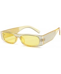 Square Rhinestone Sun Glasses Transparent Frame Women Square Sunglasses Sexy Sunglasses - Yellow - C918TZZHXC7 $15.27