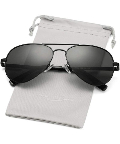 Aviator Polarized Aviator Sunglasses for Men Women Vintage Round Metal Sun Glasses 100% UV400 Protection - A2 Black/Grey - CF...