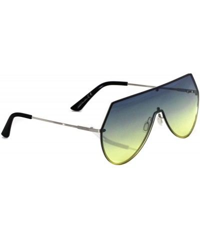 Aviator Mens Oversize Flat Top Aviator Retro Shield Oceanic Lens Rimless Sunglasses - Blue Yellow - CZ1839LH6G6 $8.09
