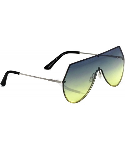 Aviator Mens Oversize Flat Top Aviator Retro Shield Oceanic Lens Rimless Sunglasses - Blue Yellow - CZ1839LH6G6 $19.05