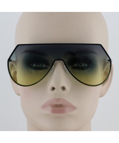 Aviator Mens Oversize Flat Top Aviator Retro Shield Oceanic Lens Rimless Sunglasses - Blue Yellow - CZ1839LH6G6 $19.05
