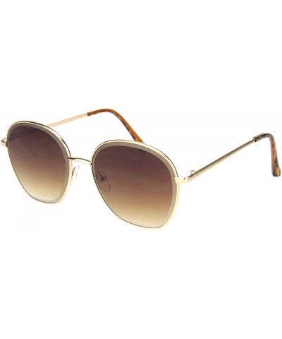 Rectangular Womens Beveled Edge Round 90s Dad Metal Rim Sunglasses - Gold Gradient Brown - CK18MD70KSA $24.07