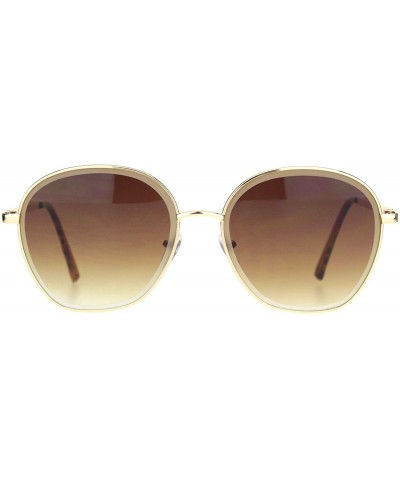 Rectangular Womens Beveled Edge Round 90s Dad Metal Rim Sunglasses - Gold Gradient Brown - CK18MD70KSA $12.19