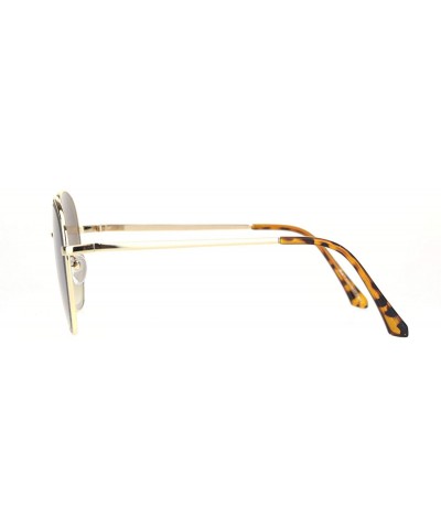 Rectangular Womens Beveled Edge Round 90s Dad Metal Rim Sunglasses - Gold Gradient Brown - CK18MD70KSA $12.19