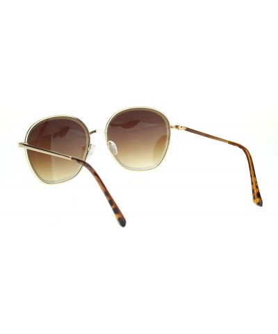 Rectangular Womens Beveled Edge Round 90s Dad Metal Rim Sunglasses - Gold Gradient Brown - CK18MD70KSA $12.19