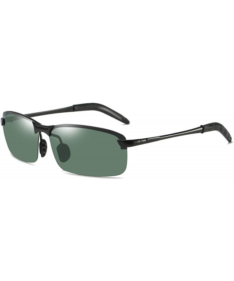 Rimless Polarized Sports Sunglasses Day And Night Driving Glasses Metal Frame Al-Mg Glasses - Green - CZ18MGIGS9L $8.80