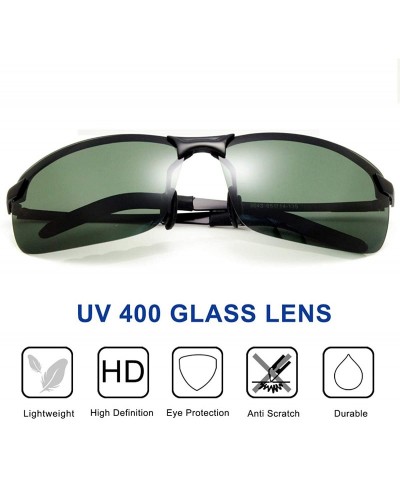 Rimless Polarized Sports Sunglasses Day And Night Driving Glasses Metal Frame Al-Mg Glasses - Green - CZ18MGIGS9L $8.80