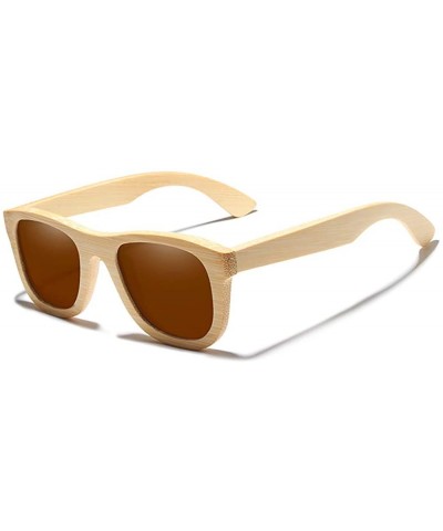 Square Genuine Full bamboo sunglasses square polarized UV400 - Brown - CF18ZSQHDW6 $52.26