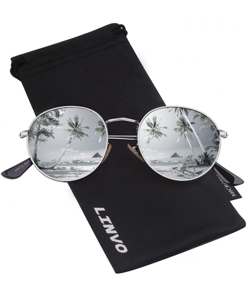 Round Classic Semi Rimless Half Frame Polarized Sunglasses for Men Women UV400 - 3 Silver Frame / Silver Lens - C118T737GYL $...