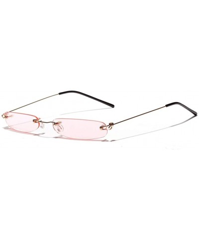 Rectangular Narrow Rectangle Sunglasses Women Tiny Rimless Sun Glasses For Men Frameless - Clear Pink - CD18ID8N6L6 $8.75