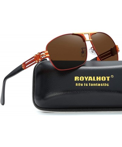 Sport Rectangular Polarized Sunglasses for Men Driving 100% UV 400 protection 70019 - Brown Golden - CB18X05W68I $12.90