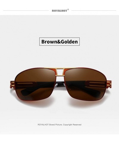 Sport Rectangular Polarized Sunglasses for Men Driving 100% UV 400 protection 70019 - Brown Golden - CB18X05W68I $12.90